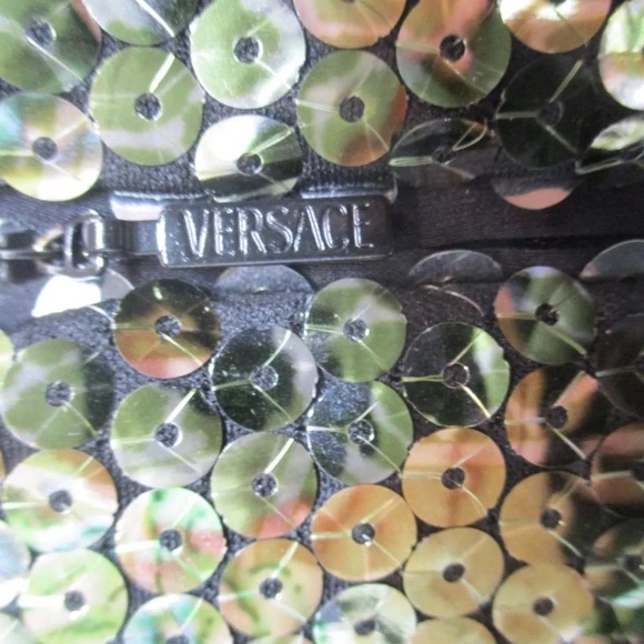 ⭐️ VERSACE— Stunning Sequined Dress, Blue/ Green/Silvery floral. GORGEOUS ! ⭐️ - Picture 12 of 17